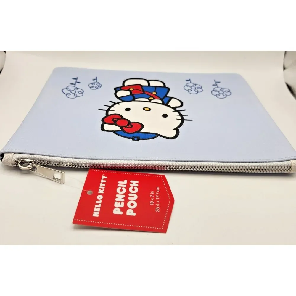 NWT Hello‎ Kitty Bonjour Paris Large Blue Pencil/ Makeup Pouch Silver Zipper